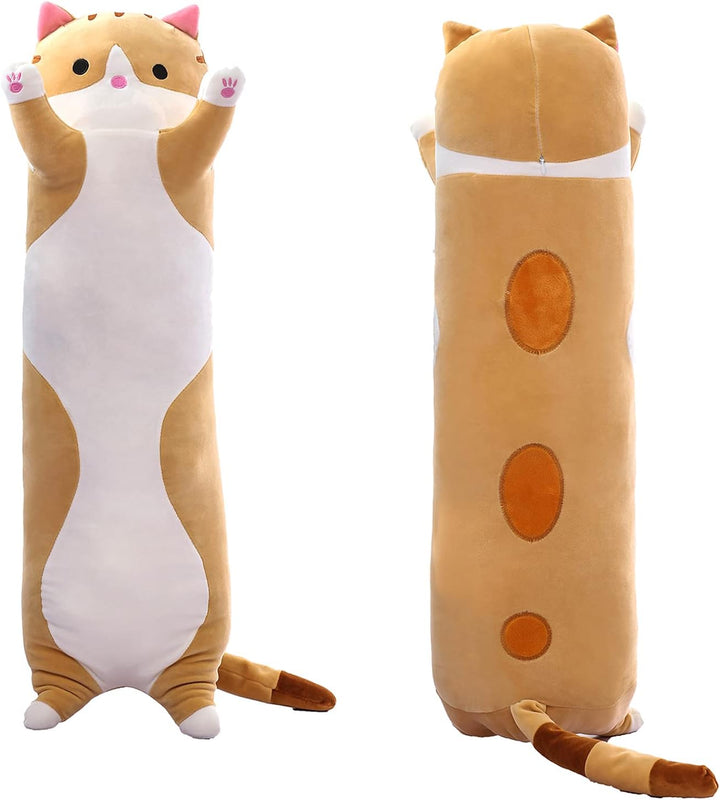 Long Cat Plush Pillow Cute Cat Body Pillow,Brown Cat Stuffed Animals Soft Plushies Kawaii Stuffed Kitten Plush Toy Gift for Kids Girlfriend(Brown, 19.7Inch)