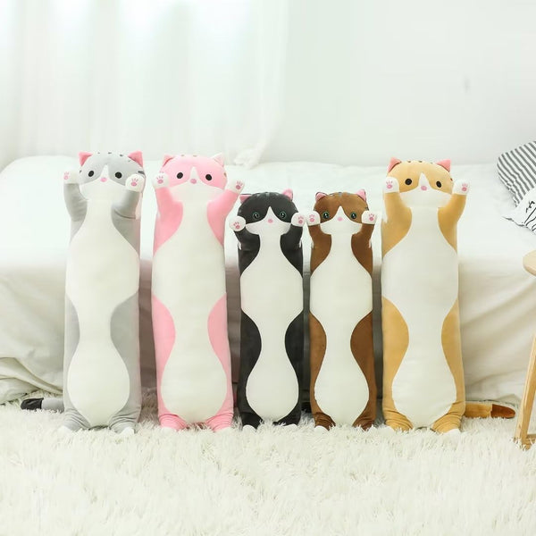 Long Cat Plush Pillow Cute Cat Body Pillow,Brown Cat Stuffed Animals Soft Plushies Kawaii Stuffed Kitten Plush Toy Gift for Kids Girlfriend(Brown, 19.7Inch)