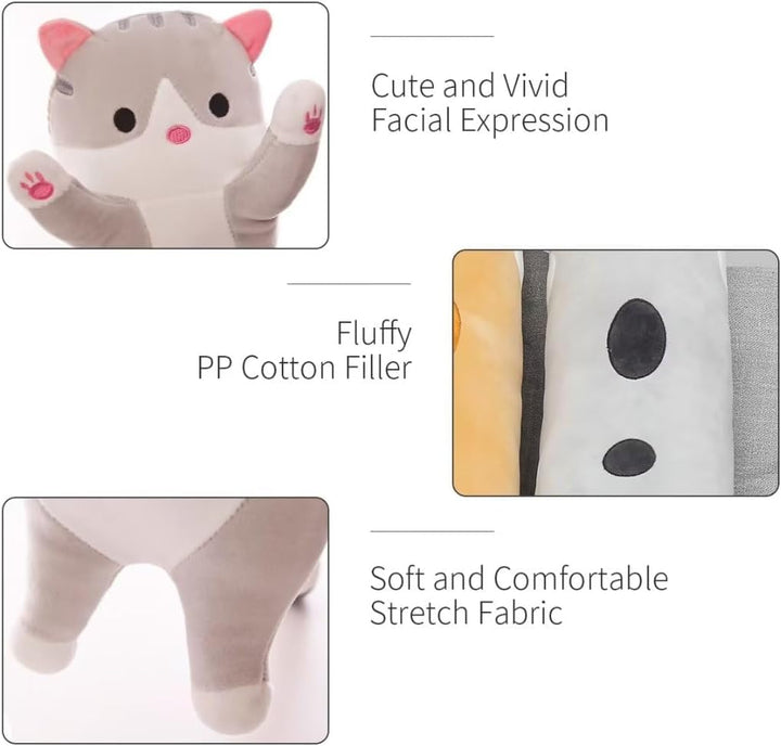 Long Cat Plush Pillow Cute Cat Body Pillow,Brown Cat Stuffed Animals Soft Plushies Kawaii Stuffed Kitten Plush Toy Gift for Kids Girlfriend(Brown, 19.7Inch)