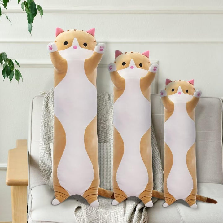 Long Cat Plush Pillow Cute Cat Body Pillow,Brown Cat Stuffed Animals Soft Plushies Kawaii Stuffed Kitten Plush Toy Gift for Kids Girlfriend(Brown, 19.7Inch)