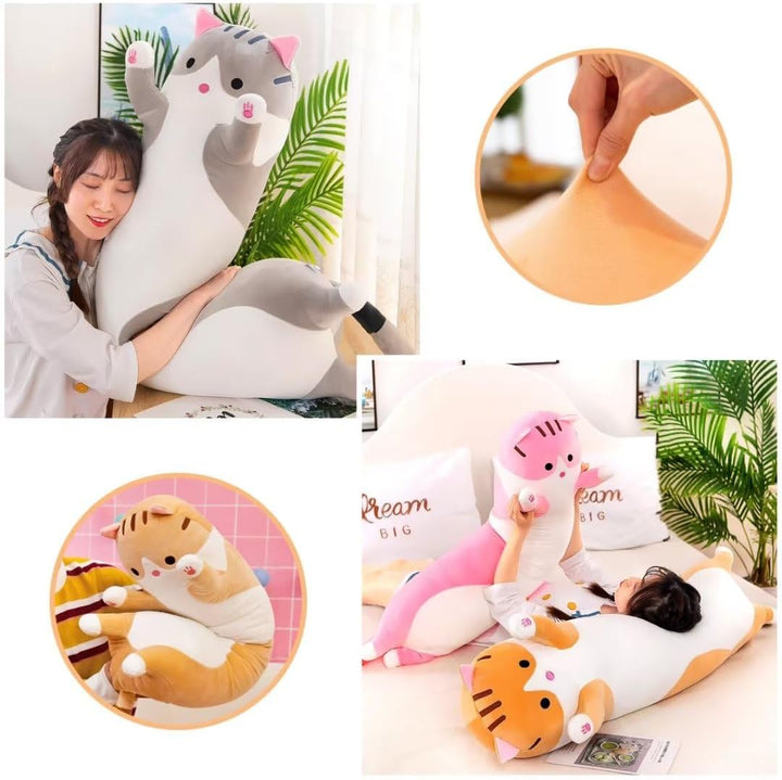 Long Cat Plush Pillow Cute Cat Body Pillow,Brown Cat Stuffed Animals Soft Plushies Kawaii Stuffed Kitten Plush Toy Gift for Kids Girlfriend(Brown, 19.7Inch)